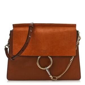 ChloeBrown Cognac Leather and Suede Medium Faye Shoulder Bag